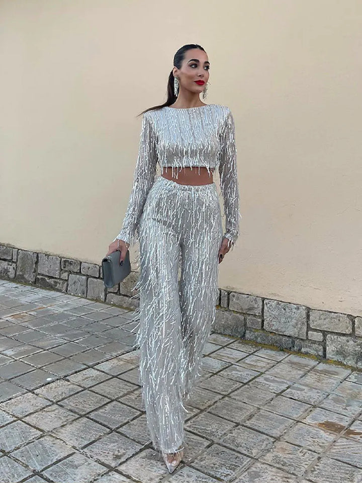 Glamorous Sequin Two-Piece for Women – Celina-Beige-S-State of Style