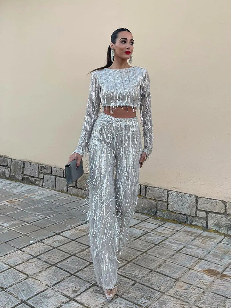 Glamorous Sequin Two-Piece for Women – Celina-Beige-S-State of Style
