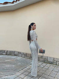 Glamorous Sequin Two-Piece for Women – Celina-Beige-S-State of Style