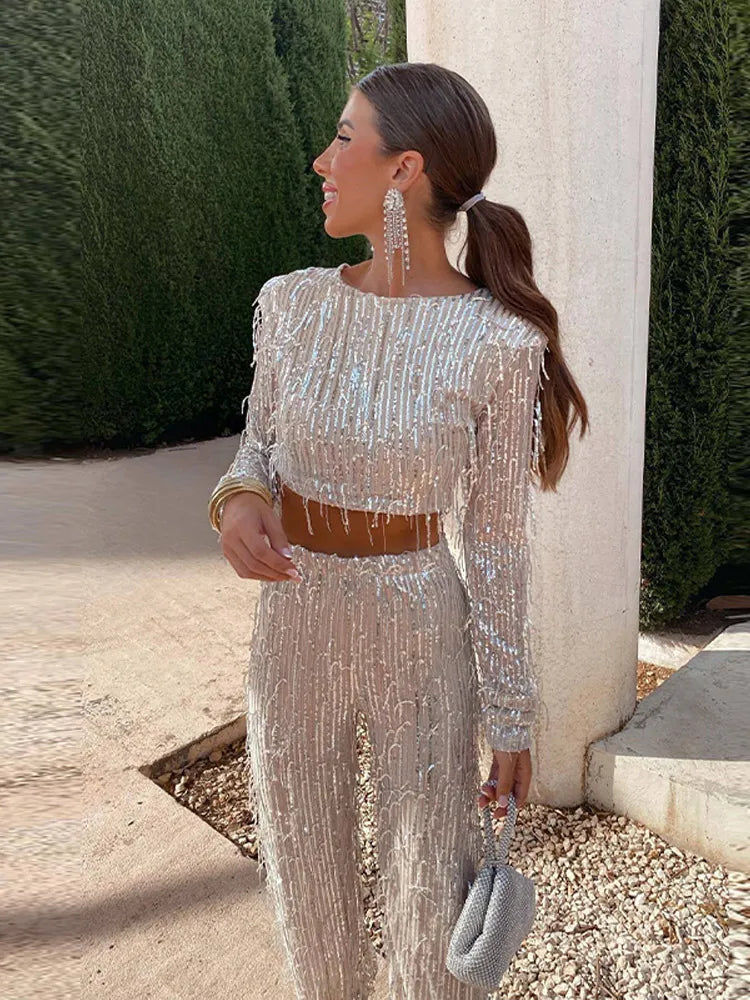 Glamorous Sequin Two-Piece for Women – Celina-Beige-S-State of Style