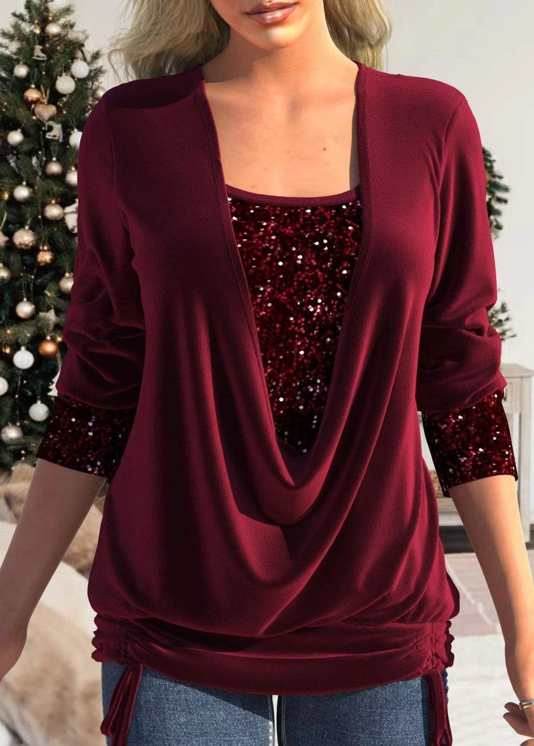 Glamour and Comfortable Sparkle Top - Luna-Red-S-State of Style