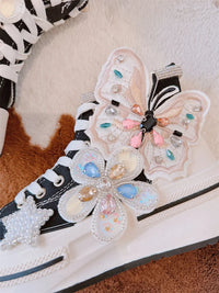 Glitter Galore Sneaks – High-Top Floral Butterfly Canvas Sneakers-6.0 (23.5cm)-State of Style