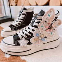 Glitter Galore Sneaks – High-Top Floral Butterfly Canvas Sneakers-6.0 (23.5cm)-State of Style