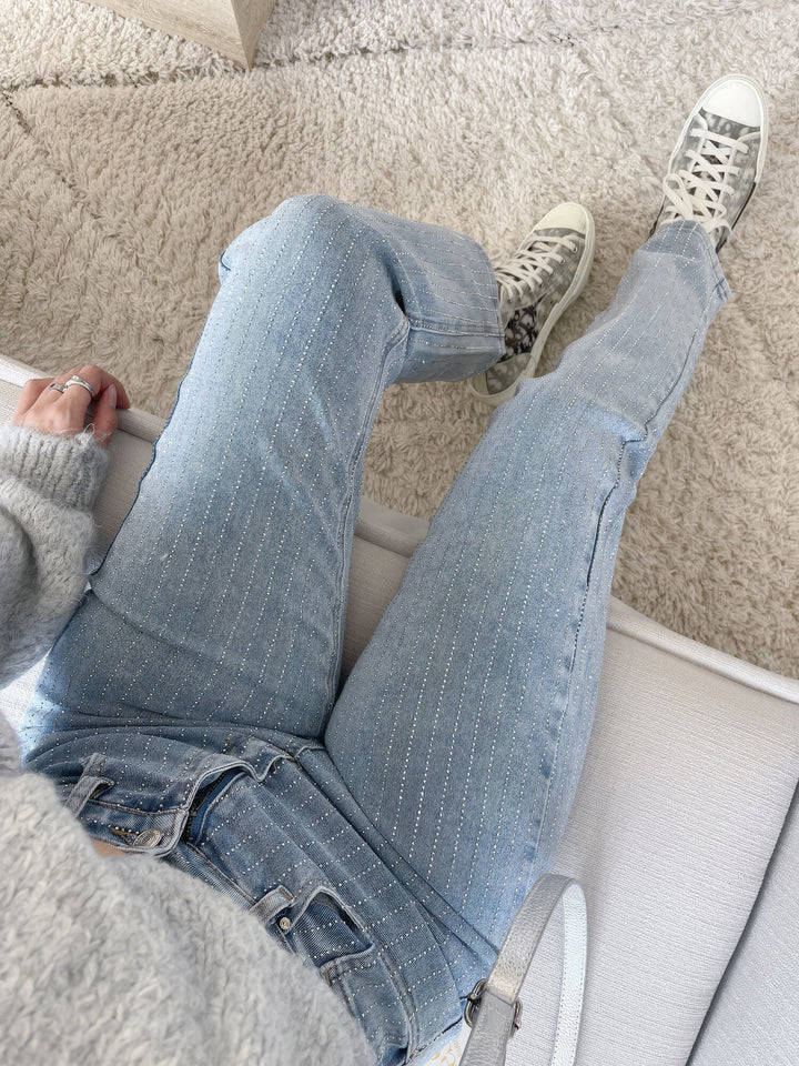 Glitter Jeans for Women - Luminara-Light Blue Striped-S-State of Style