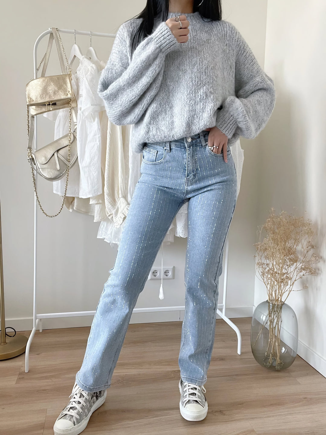 Glitter Jeans for Women - Luminara-Light Blue Striped-S-State of Style