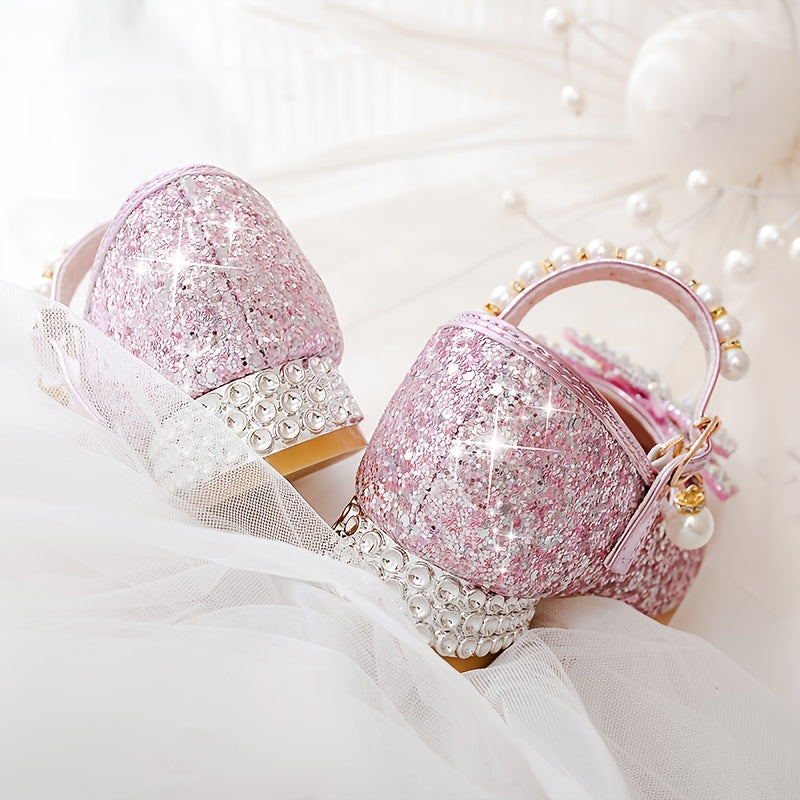Glitter Shoe Isla – Comfortable Slip-On with Sequins & Pearls for Girls-Pink colour-7-State of Style