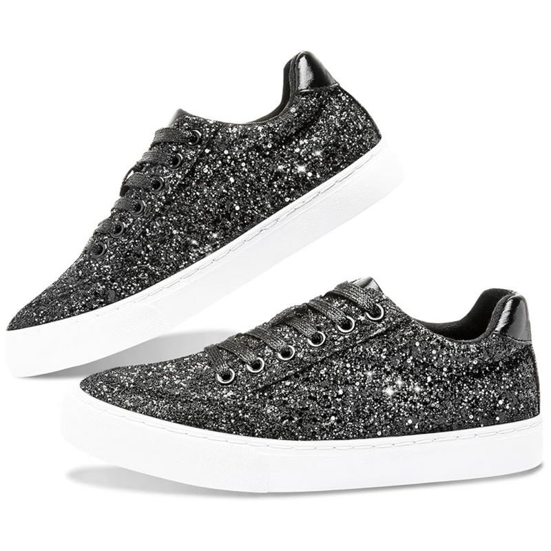 Glitter Sparkly Lace-up Sneakers - Anna-Black-3.5-State of Style