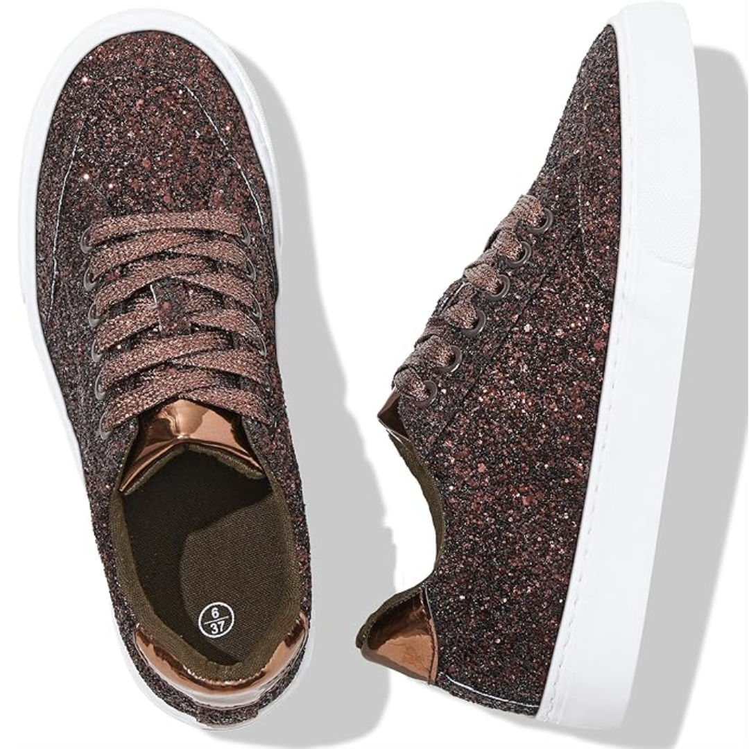 Glitter Sparkly Lace-up Sneakers - Anna-Gold-3.5-State of Style