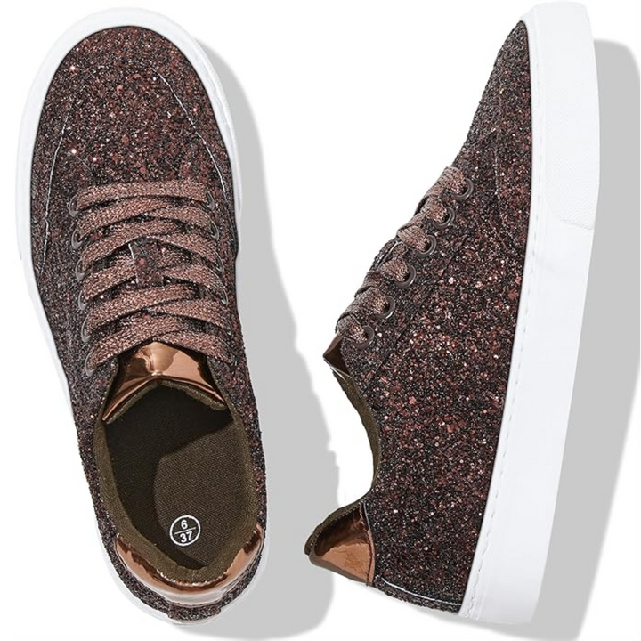 Glitter Sparkly Lace-up Sneakers - Anna-Gold-3.5-State of Style