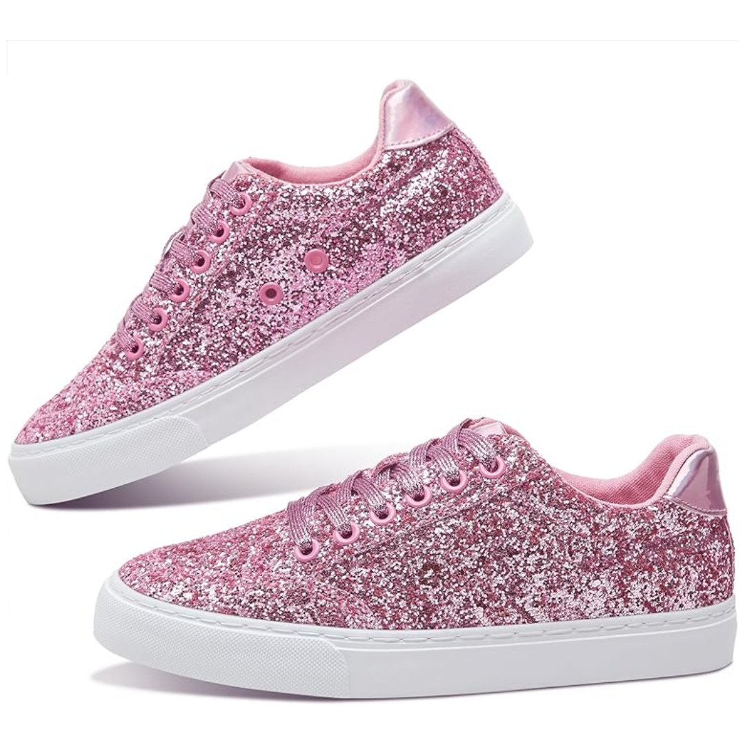 Glitter Sparkly Lace-up Sneakers - Anna-Pink-3.5-State of Style