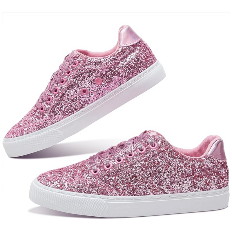 Glitter Sparkly Lace-up Sneakers - Anna-Pink-3.5-State of Style