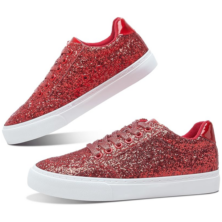 Glitter Sparkly Lace-up Sneakers - Anna-Red-3.5-State of Style