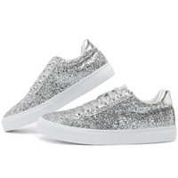 Glitter Sparkly Lace-up Sneakers - Anna-Silver-3.5-State of Style