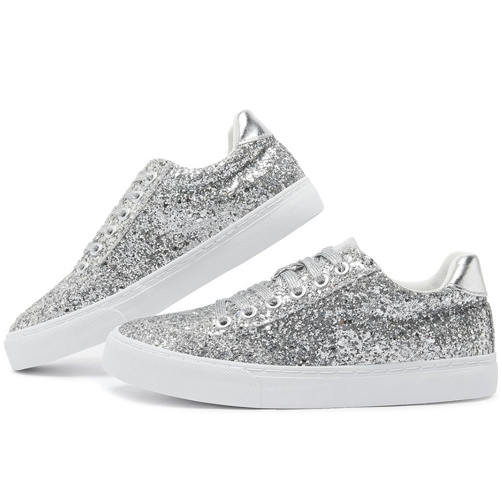 Glitter Sparkly Lace-up Sneakers - Anna-Silver-3.5-State of Style