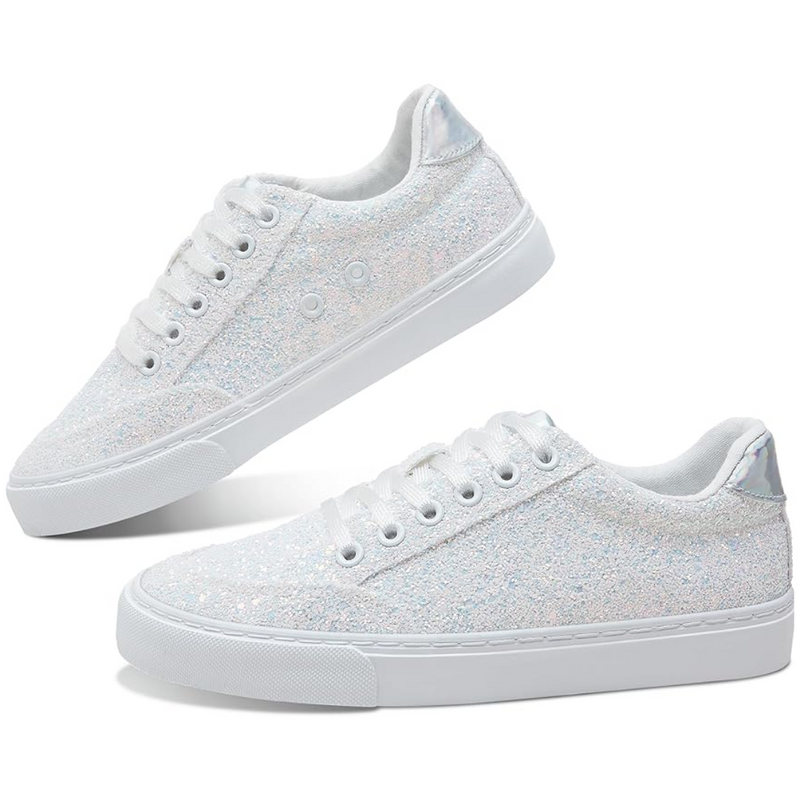 Glitter Sparkly Lace-up Sneakers - Anna-White-3.5-State of Style