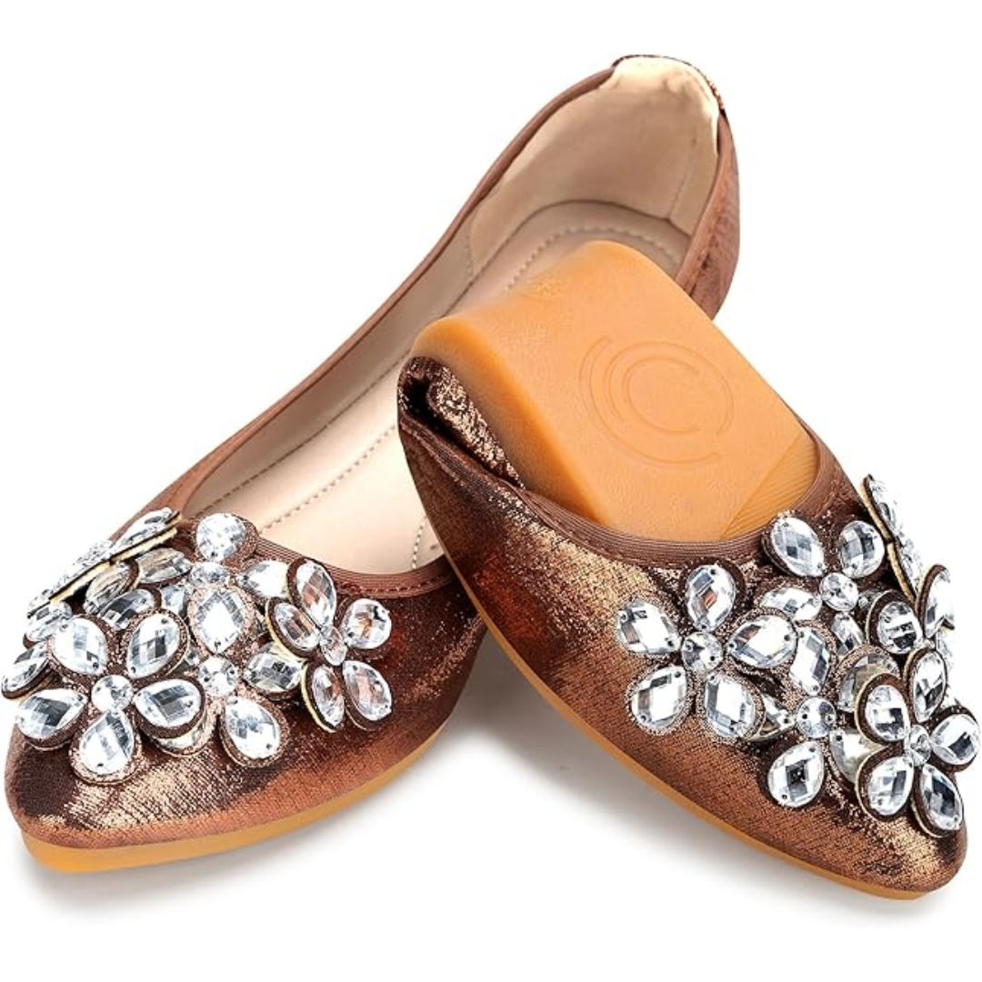 Glittering Rhinestone Ballerina Flats - Yelena-Brown-3-State of Style