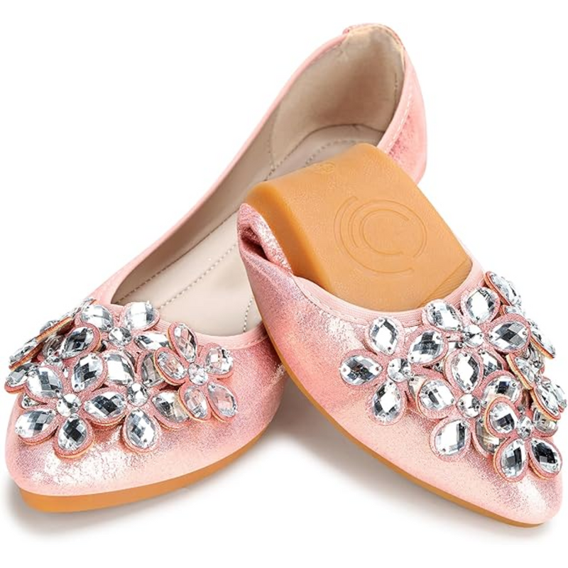 Glittering Rhinestone Ballerina Flats - Yelena-Pink-3-State of Style
