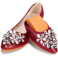 Glittering Rhinestone Ballerina Flats - Yelena-Red-3-State of Style