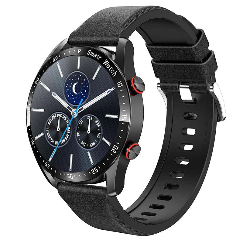 Glucose meter and Health Monitor in one watch - GlucoseGuard-Black Leather-State of Style