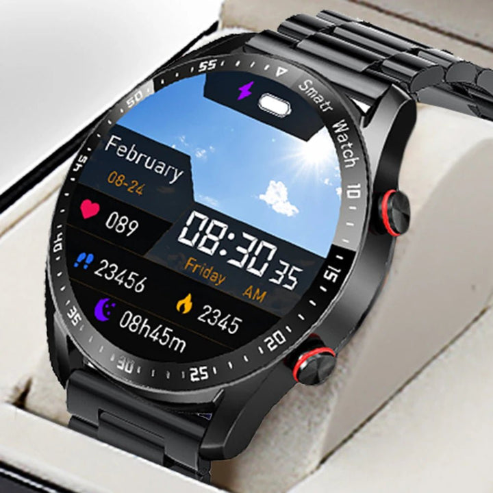 Glucose meter and Health Monitor in one watch - GlucoseGuard-Black Steel-State of Style