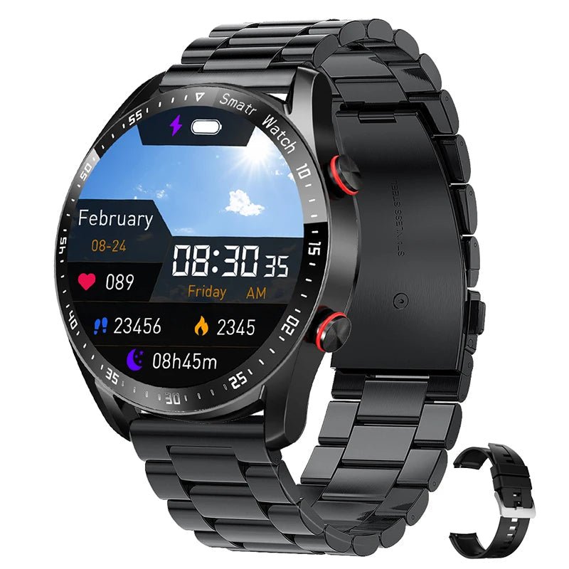 Glucose meter and Health Monitor in one watch - GlucoseGuard-Black Steel-State of Style