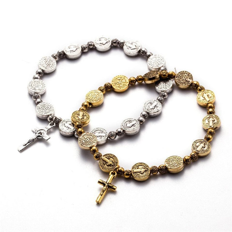 Gold and Silver Coloured Christian Cross Bracelet - Solana-Gold-State of Style