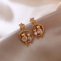 Gold Cat Ear Earrings with Zirconia - Feline-State of Style