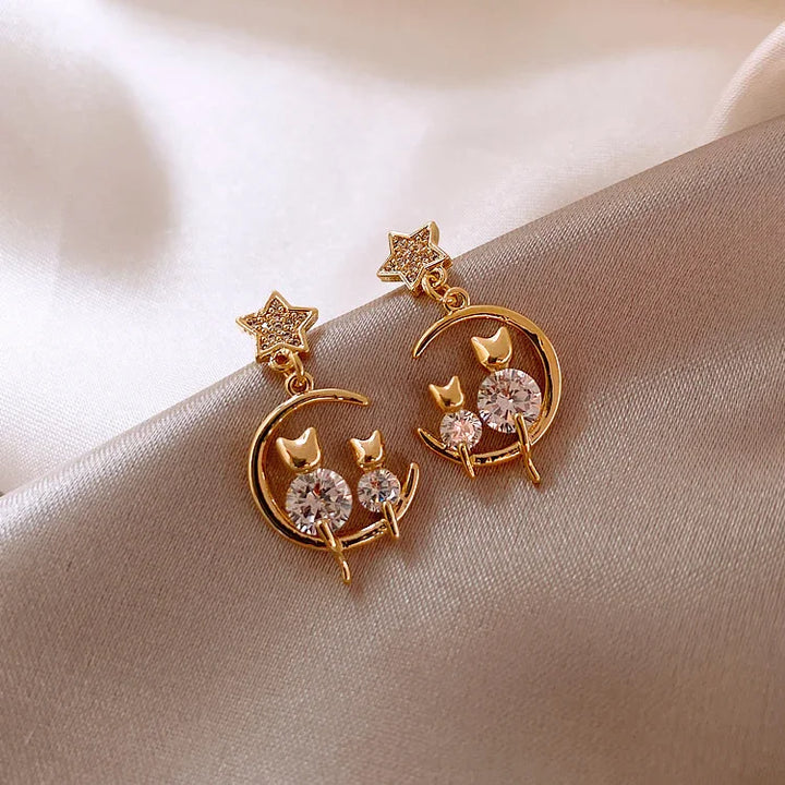 Gold Cat Ear Earrings with Zirconia - Feline-State of Style
