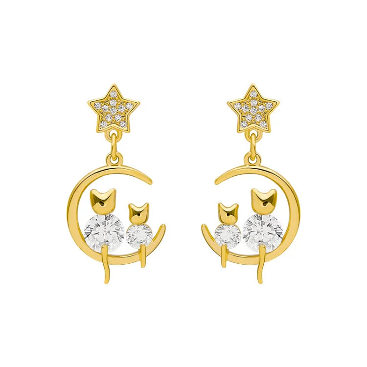 Gold Cat Ear Earrings with Zirconia - Feline-State of Style