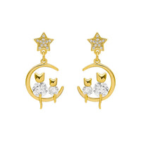 Gold Cat Ear Earrings with Zirconia - Feline-State of Style