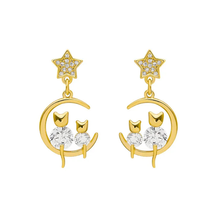 Gold Cat Ear Earrings with Zirconia - Feline-State of Style