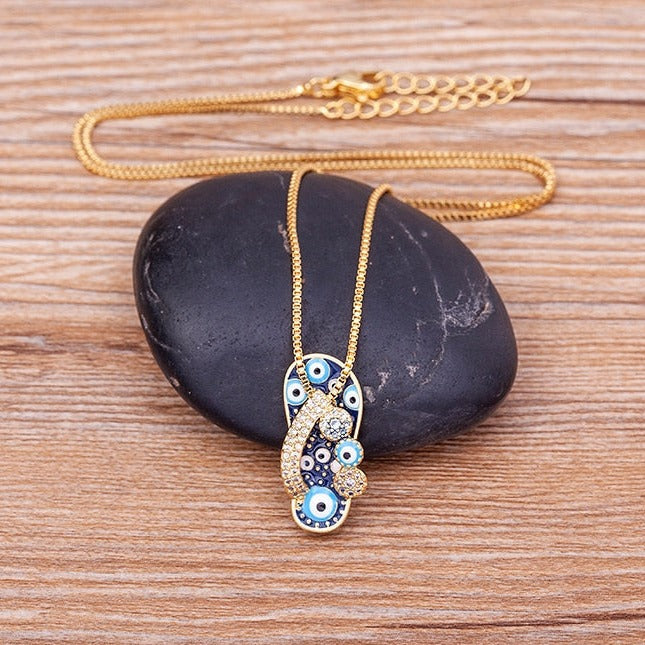 Gold Chain with Flip Flop Pendant and Evil Eye - Selma-State of Style