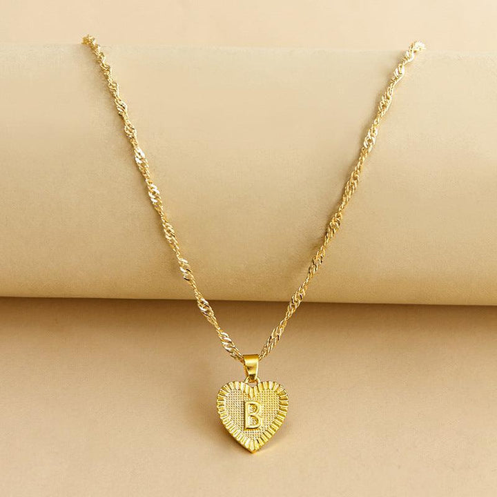 Gold Initial Heart Pendant Necklace - Amara-B-State of Style