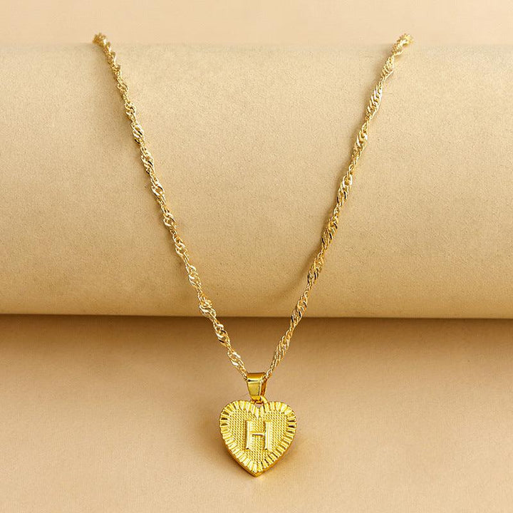 Gold Initial Heart Pendant Necklace - Amara-H-State of Style