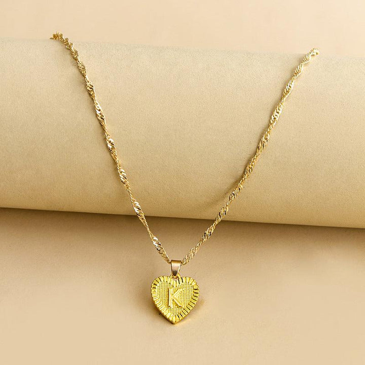 Gold Initial Heart Pendant Necklace - Amara-K-State of Style