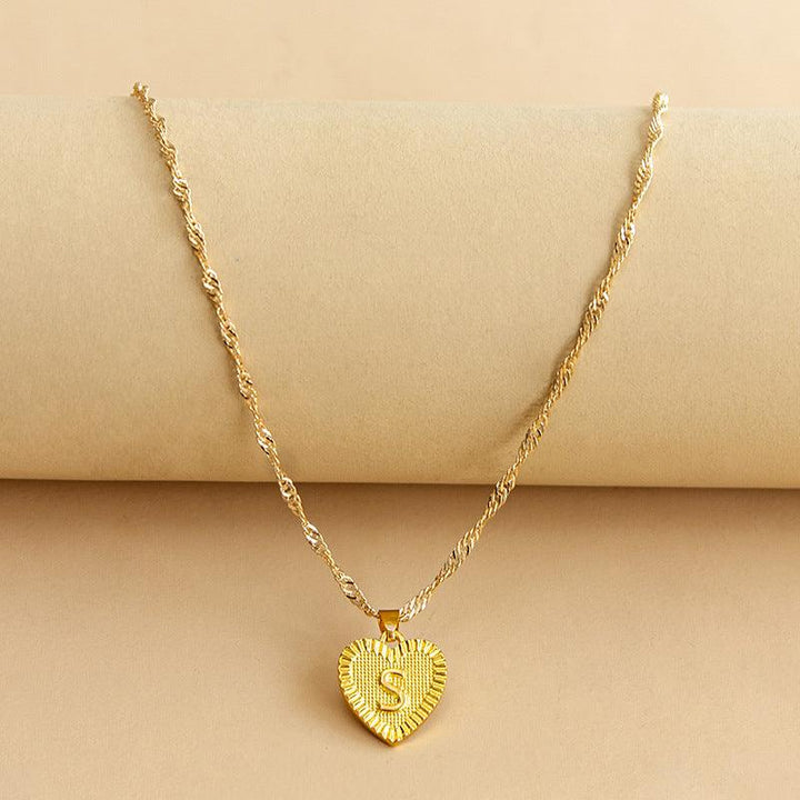 Gold Initial Heart Pendant Necklace - Amara-S-State of Style