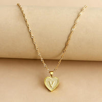 Gold Initial Heart Pendant Necklace - Amara-V-State of Style