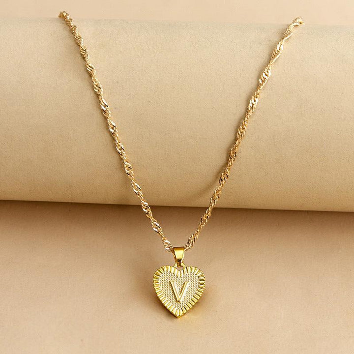 Gold Initial Heart Pendant Necklace - Amara-V-State of Style