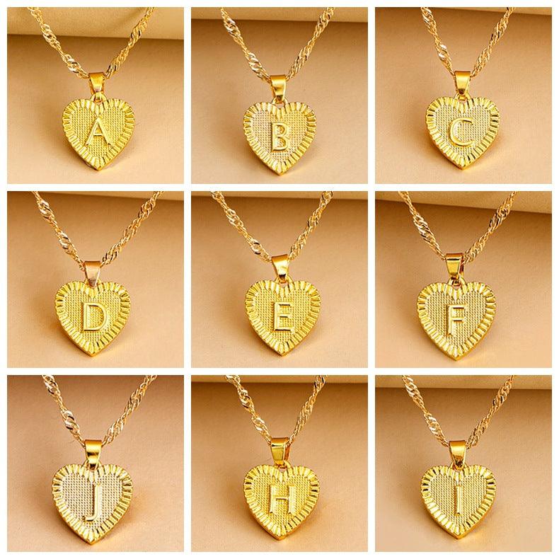 Gold Initial Heart Pendant Necklace - Amara-W-State of Style