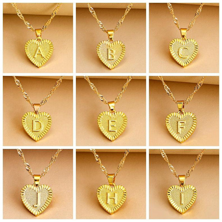 Gold Initial Heart Pendant Necklace - Amara-W-State of Style