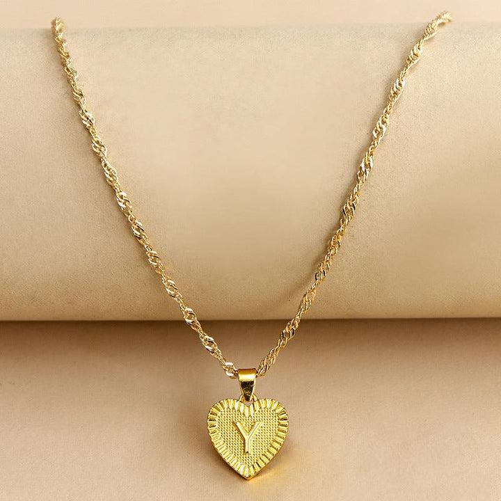 Gold Initial Heart Pendant Necklace - Amara-Y-State of Style