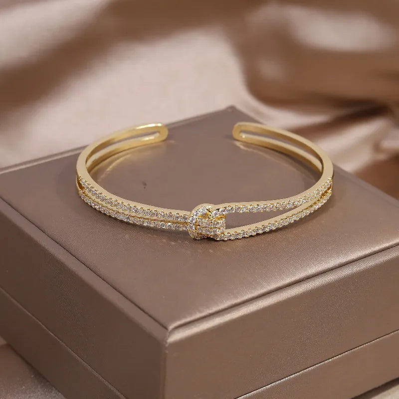Gold Knot Crystal Bangle-GOLD-State of Style