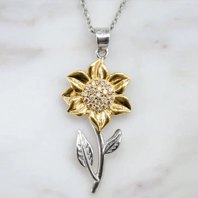 Gold Ladies' Necklace in Sterling Silver with Sunflower Pendant – Marélie-State of Style