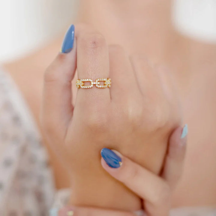 Gold Link Ring with Zirconia - Marina-State of Style