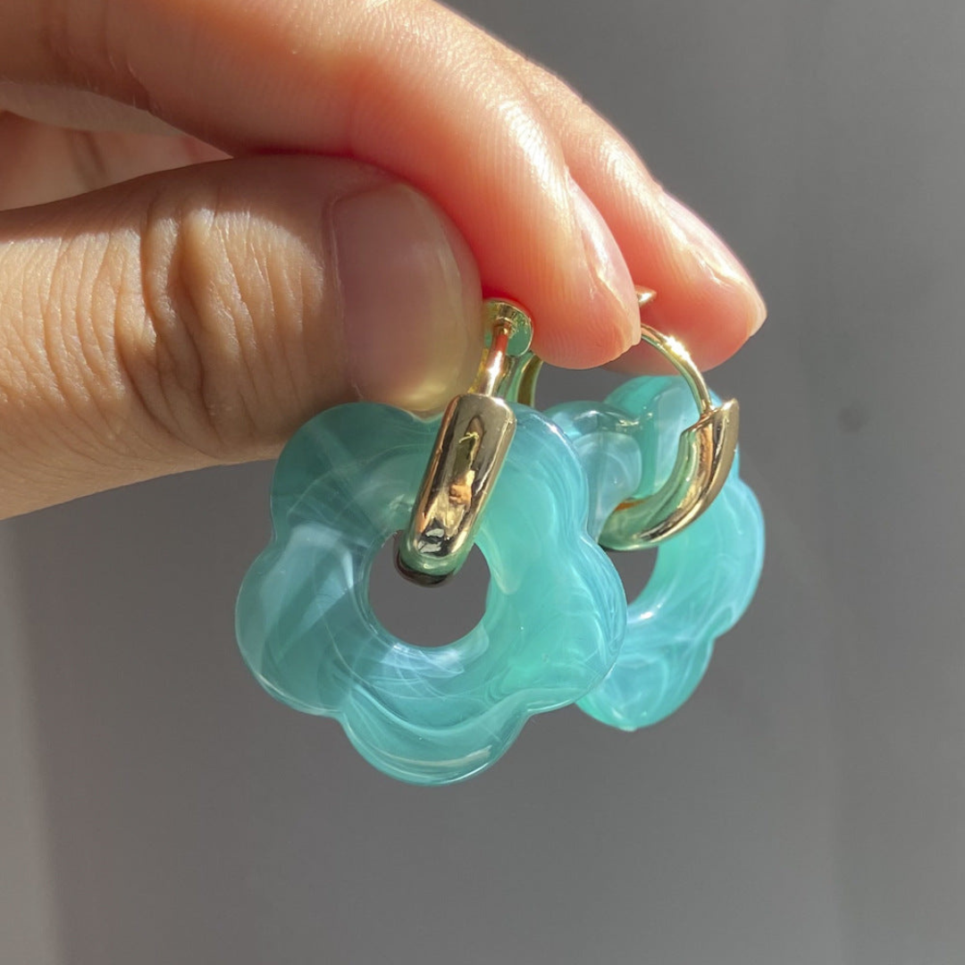 Gold-Plated Floral Earrings - Valeria-Light Blue-State of Style