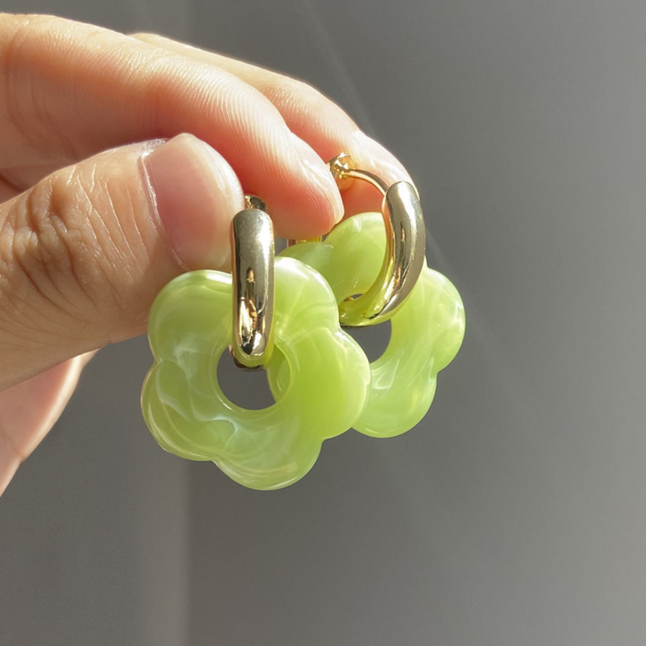 Gold-Plated Floral Earrings - Valeria-Light Green-State of Style