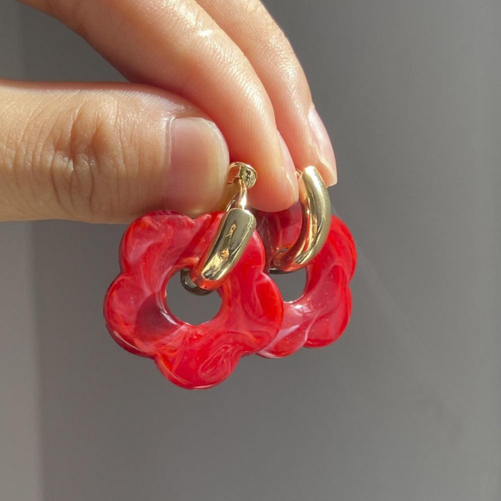 Gold-Plated Floral Earrings - Valeria-Red-State of Style