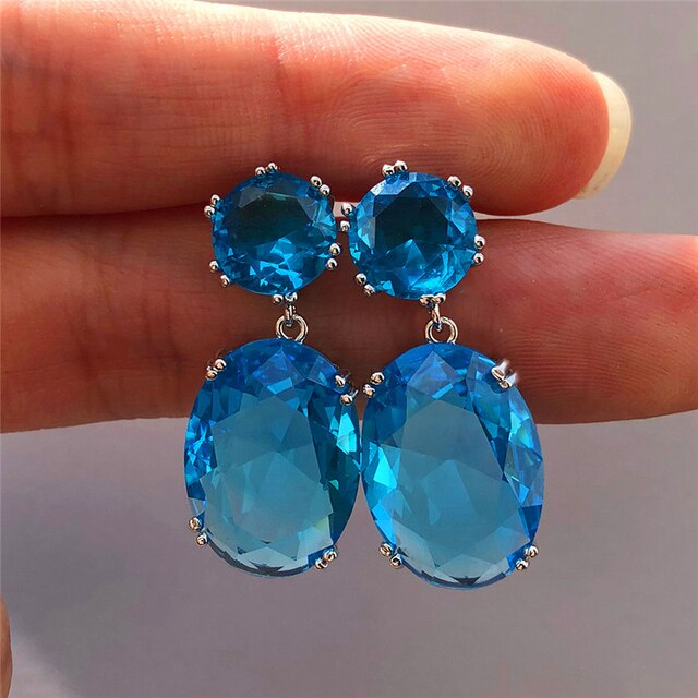 Gold-Plated Oval Earrings | Elegant Women's Jewellery-Blue-State of Style