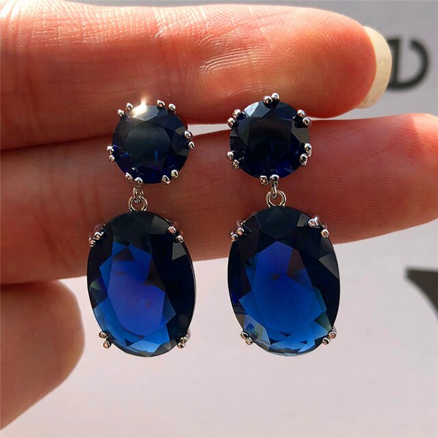 Gold-Plated Oval Earrings | Elegant Women's Jewellery-Dark Blue-State of Style