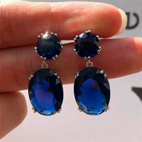 Gold-Plated Oval Earrings | Elegant Women's Jewellery-Dark Blue-State of Style